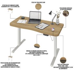 Mesa com Regulagem de Altura Elétrica para Escritório Home Office Aurum A02 Olmo - Lyam Decor - 4