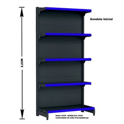 Gondola Parede 202 Fit Inicial Preto 5 Bandeja Pe Azul - 2
