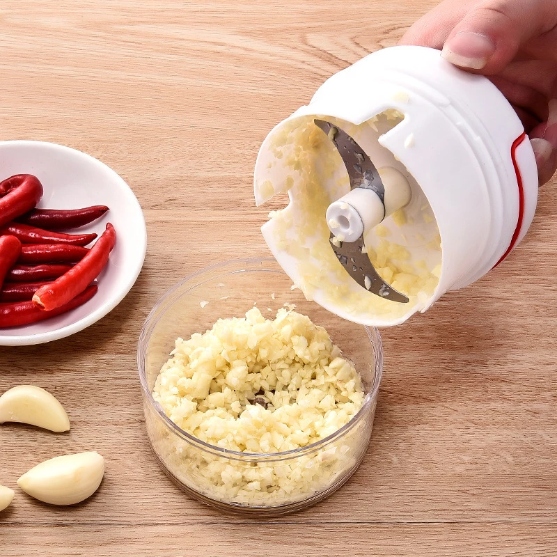 Mini Triturador Processador Cortador Manual Alimentos 2 Lâminas Cordinha Cebola Alho Cozinha Frutas  - 5