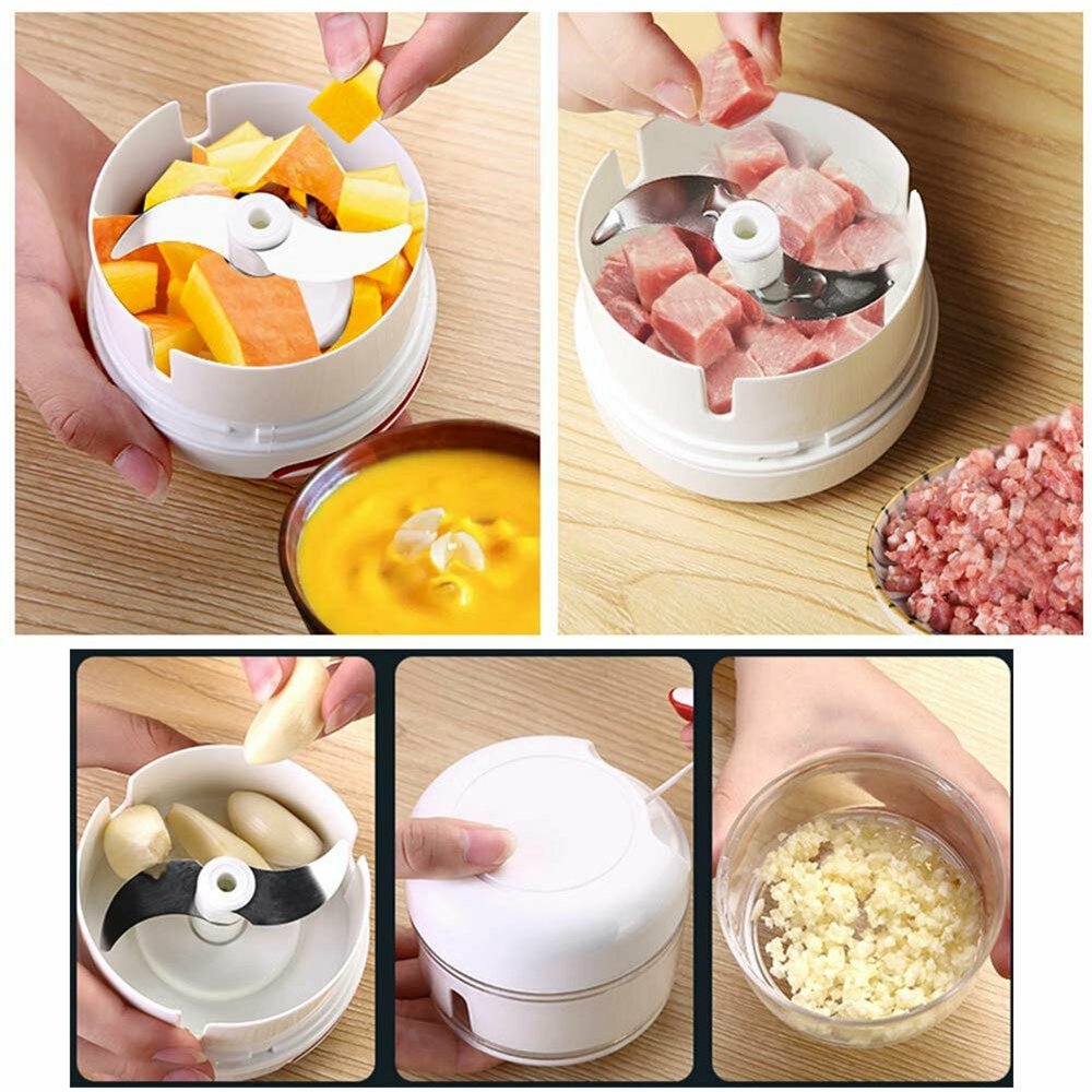 Mini Triturador Processador Cortador Manual Alimentos 2 Lâminas Cordinha Cebola Alho Cozinha Frutas  - 3