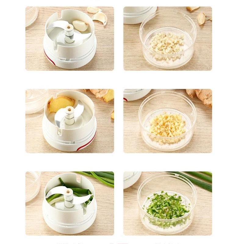 Mini Triturador Processador Cortador Manual Alimentos 2 Lâminas Cordinha Cebola Alho Cozinha Frutas  - 7