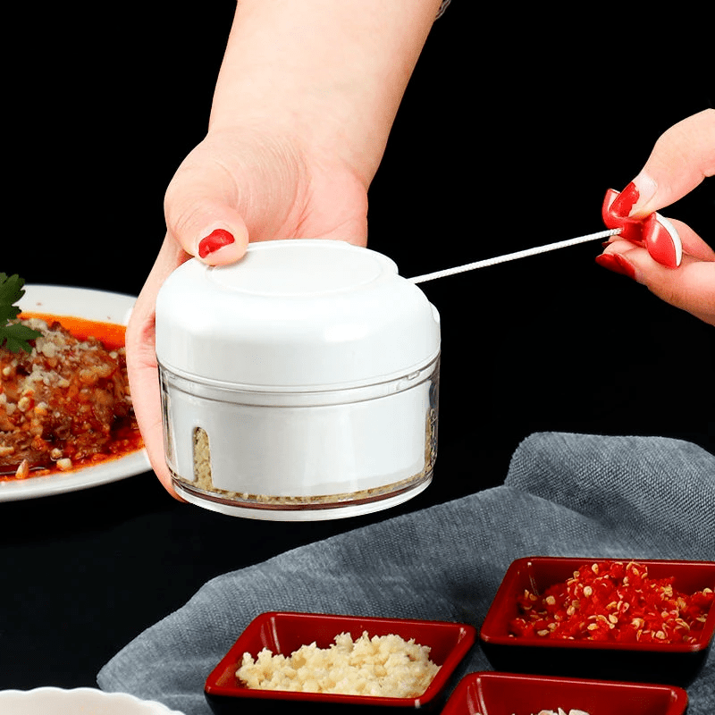 Mini Triturador Processador Cortador Manual Alimentos 2 Lâminas Cordinha Cebola Alho Cozinha Frutas  - 9