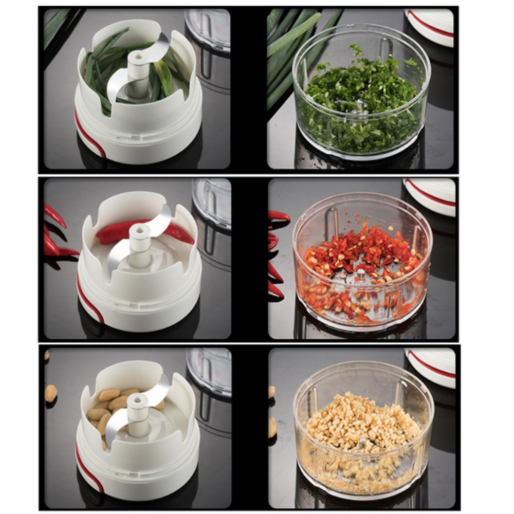 Mini Triturador Processador Cortador Manual Alimentos 2 Lâminas Cordinha Cebola Alho Cozinha Frutas  - 6