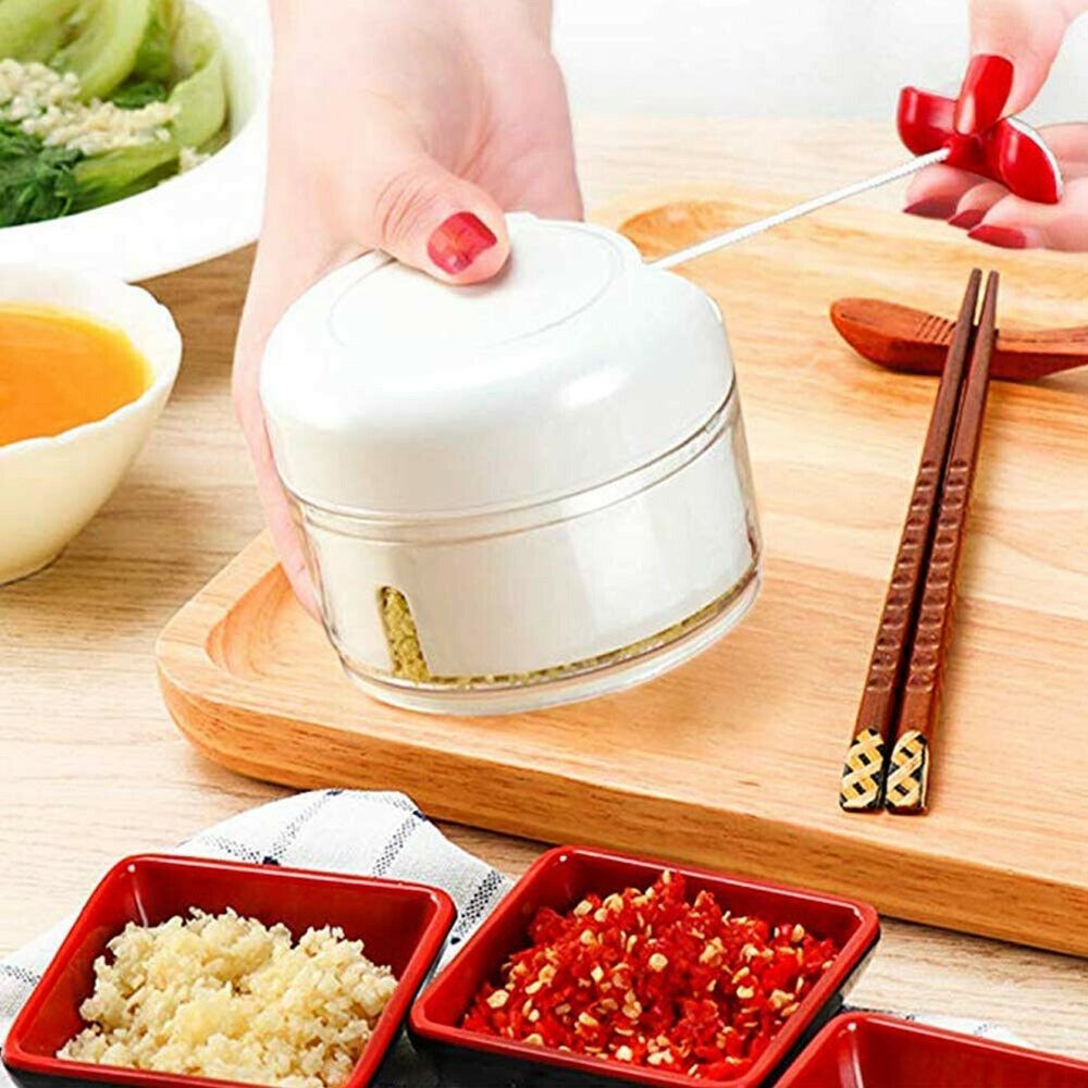 Mini Triturador Processador Cortador Manual Alimentos 2 Lâminas Cordinha Cebola Alho Cozinha Frutas  - 2