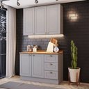 Ver imagem 1 de Cozinha Compacta 120cm 5 Portas 3 Gavetas com Tampo Americana Henn - Cinza/nature