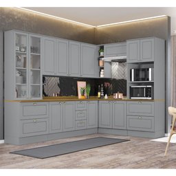 Cozinha Modulada de Canto 8 Peças 14 Portas 7 Gavetas Americana Henn - Cinza/nature - 1