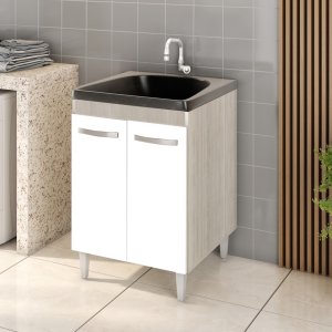 Balcão Gabinete para Lavanderia Tanque com Cuba 0,60x0,60 Vectra Hr Móveis