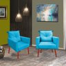 Kit 02 Poltronas Lara Decorativa Palito Luxo Tecido Turquesa - 1
