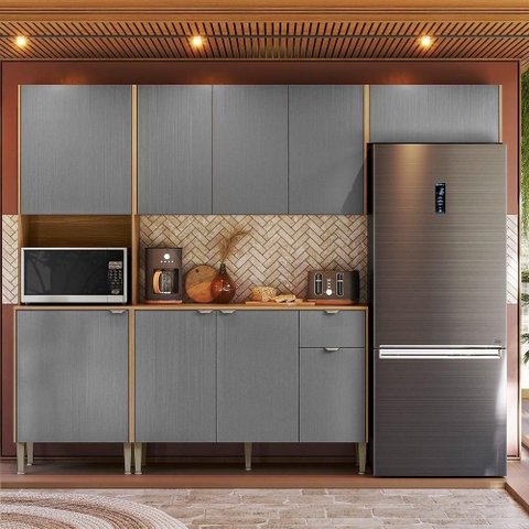 Cozinha Completa Soul 9 Portas 1 Gaveta MDP 249cm Freijó Gris Kit'S Paraná
