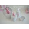 Kit Higiene Porcelana Bebê + Potes Algodão Cotonete - Ursa Rosa. - 2