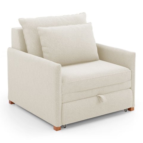 Poltrona Retrátil Cama Solteiro 2 em 1 Zia Confortável e Funcional Bouclê Bege - Desk Design