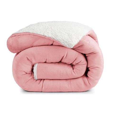 Edredom Versatil Queen Dupla Face Sherpa Toque Lã Carneiro - Rosa - 100% Poliéster