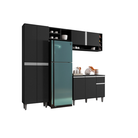 Cozinha Modulada Completa Vanessa com 9 Portas Preto Fosco Ajl