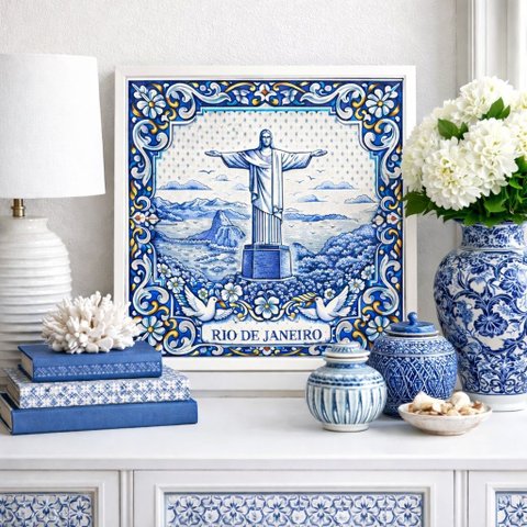 Quadro Cristo Redentor Rio de Janeiro 33x33 Moldbrancavidro