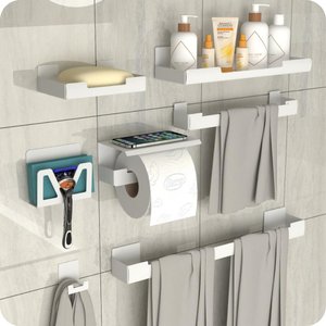 Kit Acessórios para Banheiro Branco Adesivo 7pç Elg