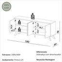 Ver imagem 5 de Balcão Buffet Aparador 180cm com 4 Portas Lisas com Puxadores Metálicos 100% MDF Dalla Costa