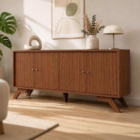 Balcão Buffet Aparador 180cm com 4 Portas Lisas com Puxadores Metálicos 100% MDF Dalla Costa