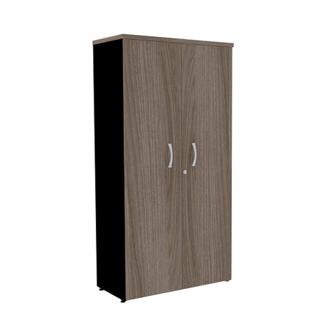 Armário Alto PE25 Pandin 80 cm (largura) em MDP Cor Walnut e Preto com Duas portas