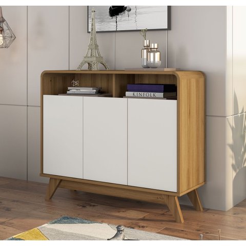 Aparador Retrô Moderno Off White 3 Portas