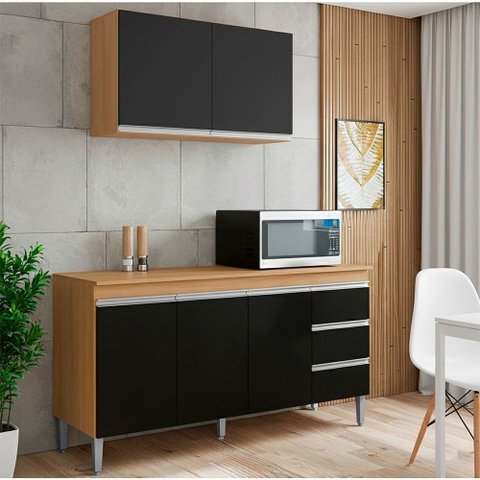 Conjunto Kit Cozinha Compacta Balcão Pia sem Tampo 150cm e Armário Aéreo 80cm Ajl Móveis