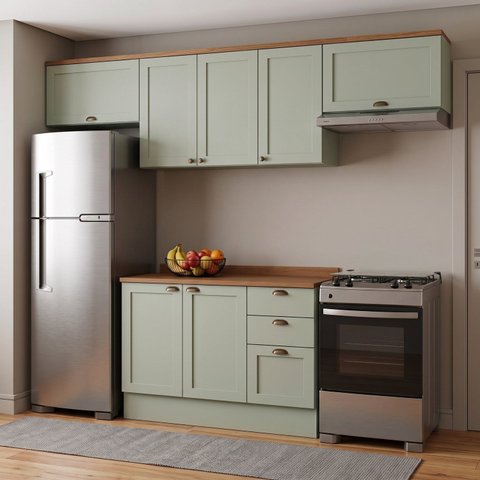 Cozinha Compacta 4 Peças 260cm com Tampo e Gavetas 100% MDF