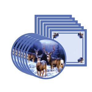 Kit Sousplat + Guardanapo Natal Três Renas - 6 Peças - sem Base