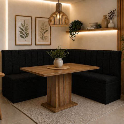Canto Alemão 140cm Estofado Bouclê com Baú Moderno Luxo