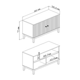 Aparador Buffet 90cm 2 Portas Puxador Metálico Pés Madeira Cor:mel Petróleo - 3