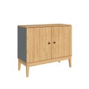 Ver imagem 2 de Aparador Buffet 90cm 2 Portas Puxador Metálico Pés Madeira Cor:mel Petróleo