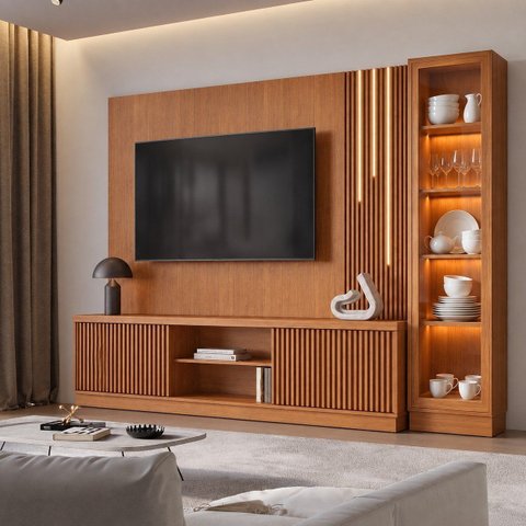 Conjunto Home Arezzo + Módulo Cristaleira Dominus Home Naturalle com LED Mavaular