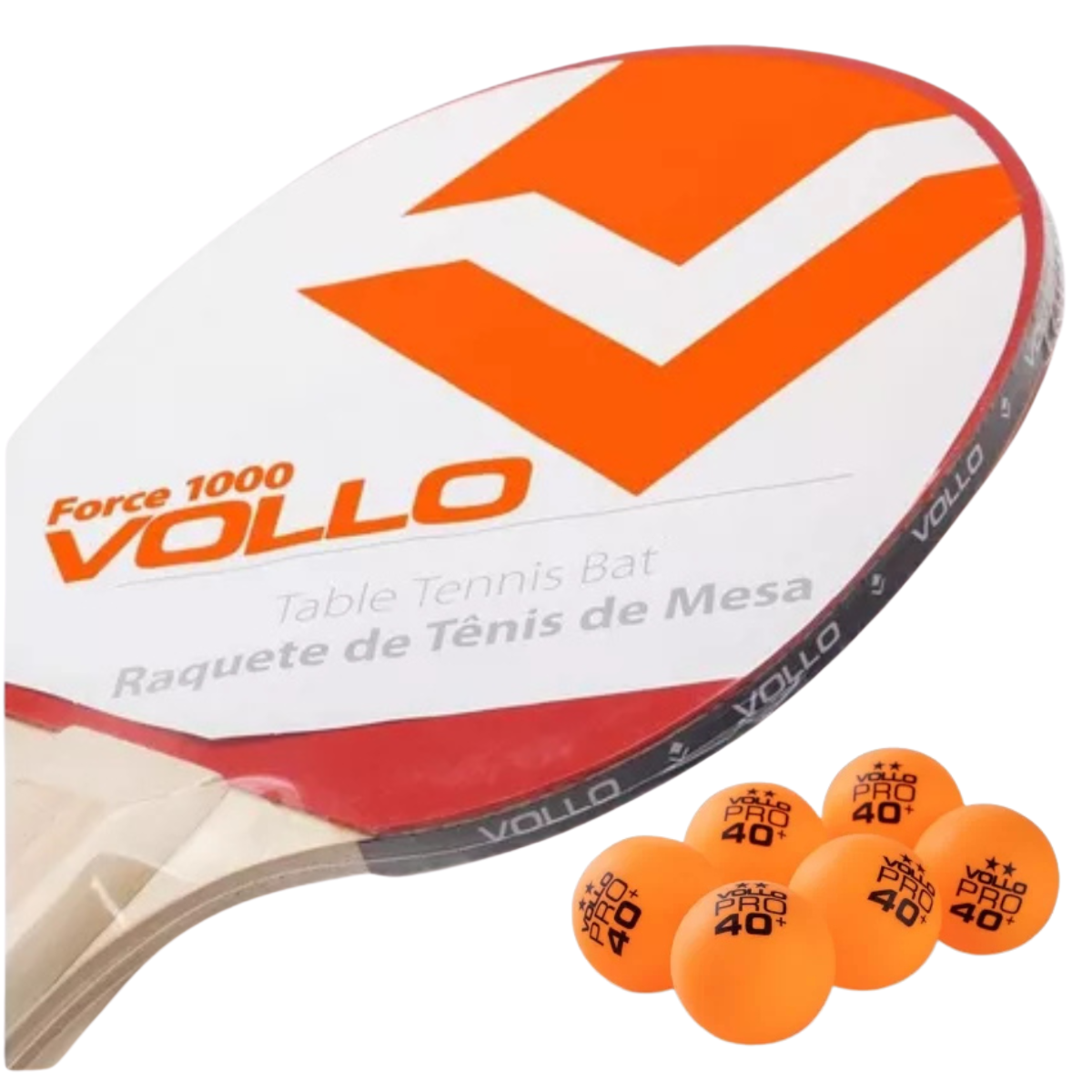 Kit Raquete Vollo Vt601 + 6 Bolas Ping Pong 2 Estrelas Tênis Cor:laranja - 3