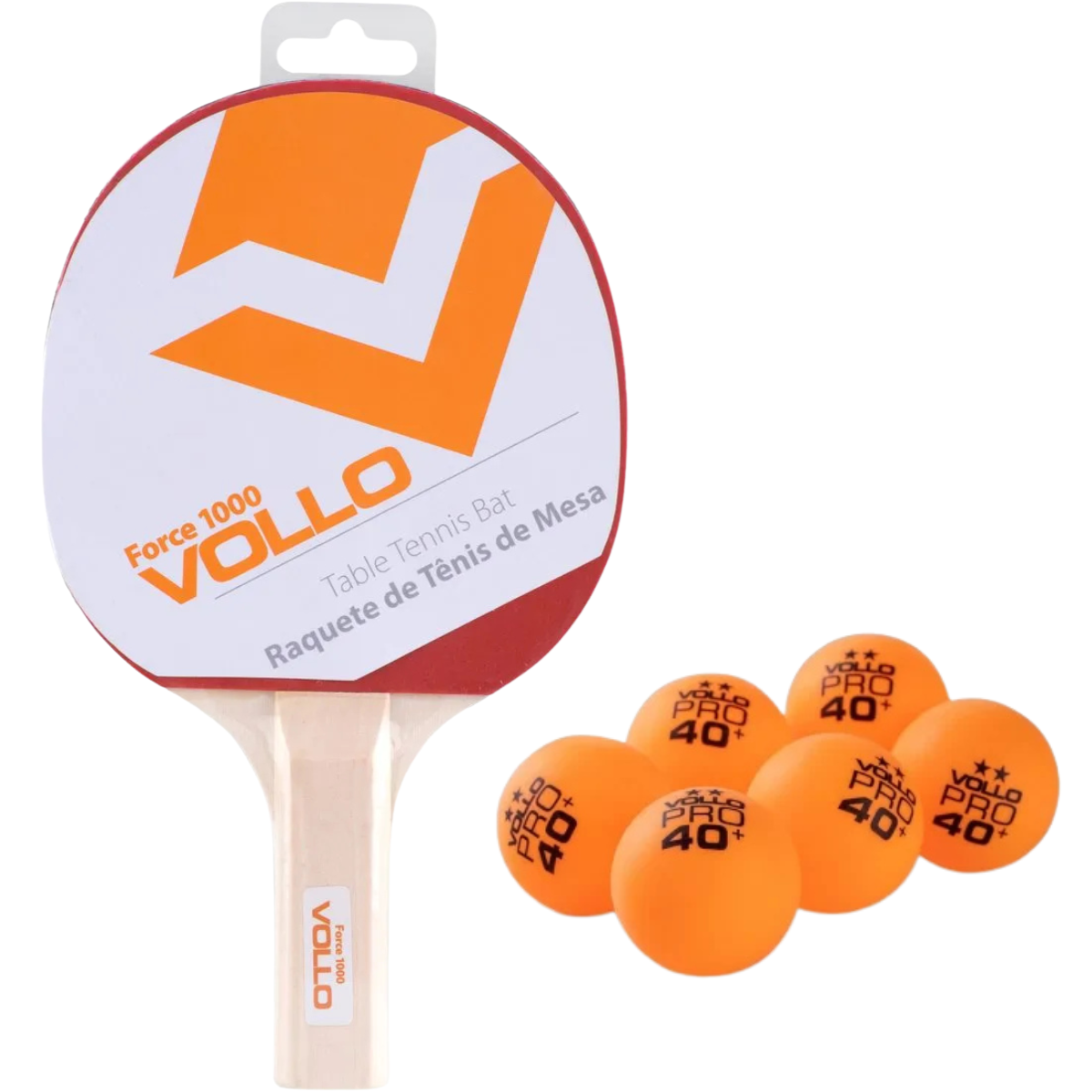 Kit Raquete Vollo Vt601 + 6 Bolas Ping Pong 2 Estrelas Tênis Cor:laranja - 1