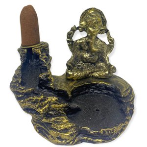 Incensário Cascata Ganesha ou Buda em Resina-escolha a Cor:ganesha Metal Dourado 7 Cm