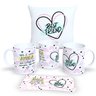 Kit com 1 Caneca Branca de Porcelana 325ml, e 1 Almofada Branca 30x30cm Personalizadas "amizade" - 1