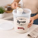 Ver imagem 7 de Pote Hermetico Porta Mantimento Grande com Copo Medidor Dispenser de Arroz 5,8L Organizador Lata Coz