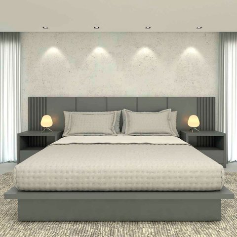 Cama King Cabeceira 2 Mesas C/ Gaveta e Nicho Mdf sob Medida Cor:cinza Sagrado