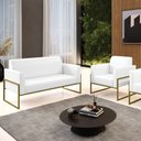 Ver imagem 2 de Sofá Namoradeira com Poltrona Base Industrial Alta Dourado Marisa Corano Branco D03 - D’Rossi