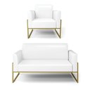 Ver imagem 1 de Sofá Namoradeira com Poltrona Base Industrial Alta Dourado Marisa Corano Branco D03 - D’Rossi