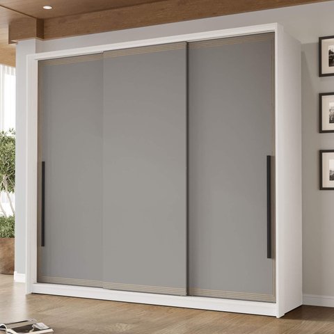 Guarda Roupa Casal 220cm com 3 Portas de Correr e 4 Gavetas 240837 Valência Politorno Móveis