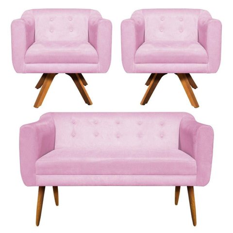 Kit Namoradeira 2 Lugares e 2 Poltronas Julia Rosa Bebê