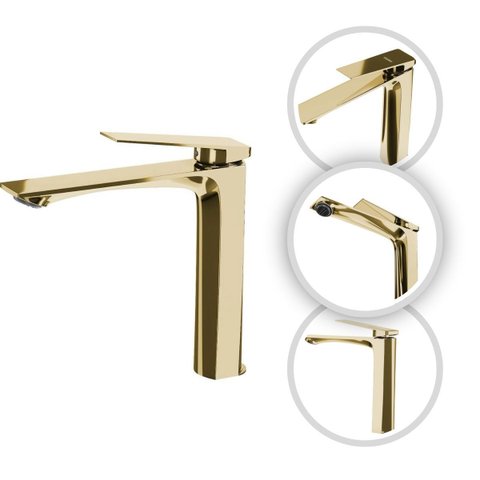 Torneira Banheiro Dourada Baixa Atenas 100% Metal Premium Quente e Frio