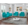 Kit 4 Poltronas Decorativas Larah Suede Azul Turqueza - 1