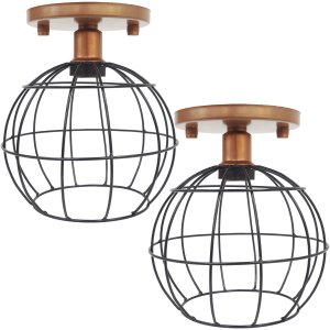 2 Lustres Teto Plafon Industrial Aramado Globo Preto Retrô Luminária Vintage Cobre Rose Agp