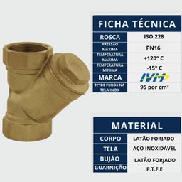 Filtro Tipo Y Industrial de 1 de Latão Forjado com Tela em Aço Inox Alta Durabilidade Pn 16 - 4