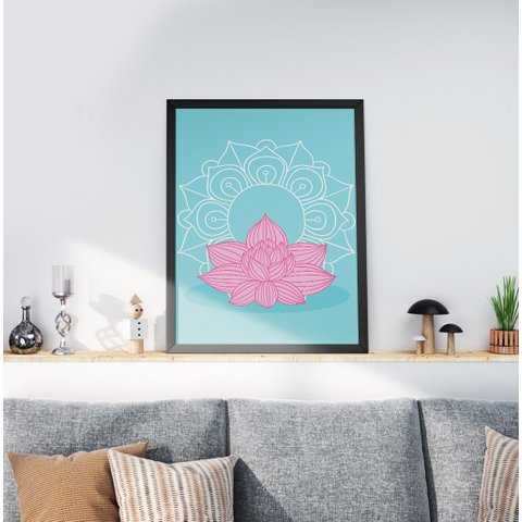 Quadro Decorativo Moldura Preta 30x40cm Flor de Lotus