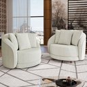 Ver imagem 2 de Kit 02 Poltronas Decorativa Sala de Estar Base Fixa de Madeira Witta M03 Bouclê Bege Claro - Lyam de