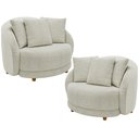Ver imagem 1 de Kit 02 Poltronas Decorativa Sala de Estar Base Fixa de Madeira Witta M03 Bouclê Bege Claro - Lyam de
