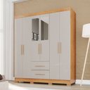 Ver imagem 1 de Guarda-roupa Casal Diamante Premium 6 Portas 2 Gavetas com Pés e Espelho Cinamomo/off White - Pnr Mó