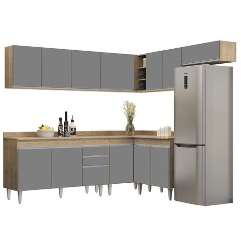 Armário de Cozinha Modulado de Canto 7 Peças Cp23 Balcão com Tampo Castanho/cinza - Lumil Lumil Móve