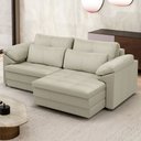 Ver imagem 1 de Sofá Retrátil para Sala de Estar 3 Lugares 215cm Riza S03 Couro Bege Pérola - Lyam Decor